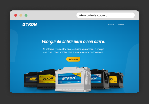 Imagem de navegador com site da Etron Baterias